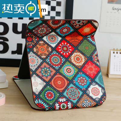 敬平小镜子化妆镜台式桌面可立便携家用折叠学生宿舍女随身梳妆办公桌 绚丽民族(大号)便携式用镜