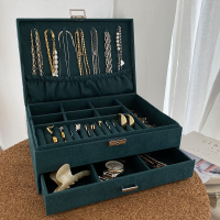 ins复古风大容量多功能带锁首饰盒高档奢华耳环项链抽屉式收纳盒送女朋友老婆情人节七夕生日礼物