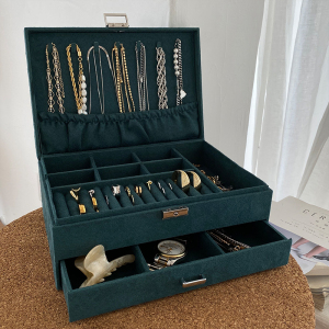 ins复古风大容量多功能带锁首饰盒高档奢华耳环项链抽屉式收纳盒送女朋友老婆情人节七夕生日礼物