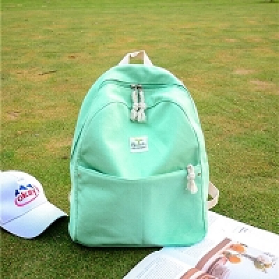 帆布双肩包女包日韩版潮高中学生书包女旅行背包校园小清新学院风铆钉豆芽双背SN5576-定制薄荷绿薄荷绿