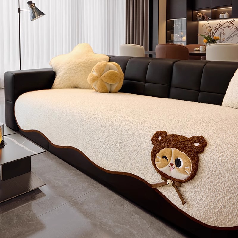 异形皮沙发专用沙发垫高级感四季通用雪尼尔直排一片式不规则坐垫