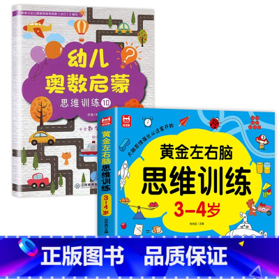 [全2册]3-4岁左右脑思维训练+数学逻辑思维训练 [正版]全套4册 左右脑思维训练2-3-4-5-6岁 幼儿全脑开发大