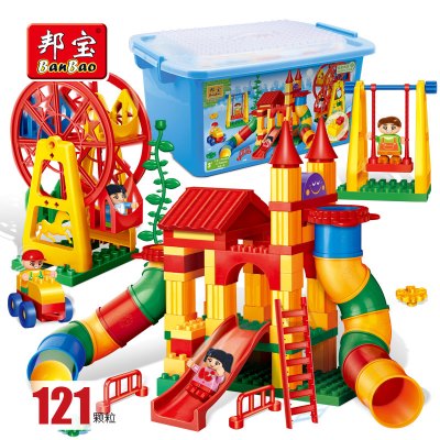 兼容乐高邦宝大颗粒管道早教积木水管幼儿园游戏儿童玩具拼装9076管道游乐园121颗粒-