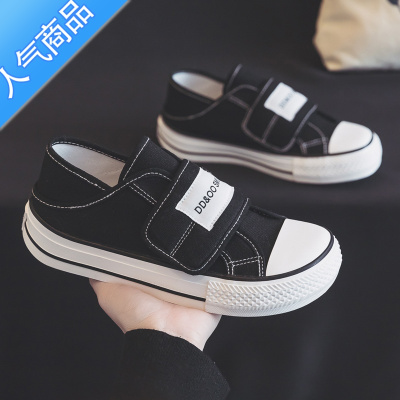 SUNTEK夏季红色方头魔术贴帆布鞋女款2023新款夏款一脚蹬布鞋小白鞋单鞋