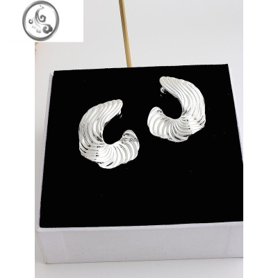 JiMi小众ins抽象简约造型感纹理夸张不规则圆形耳环银色耳钉女高级感