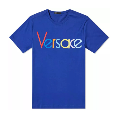 VERSACE范思哲一线品牌2020年夏季新款男士棉质彩色LOGO刺绣短袖T恤