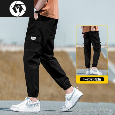 HongZun裤子男秋冬季韩版潮流宽松束脚运动九分裤工装裤男士直筒休闲长裤工装制服