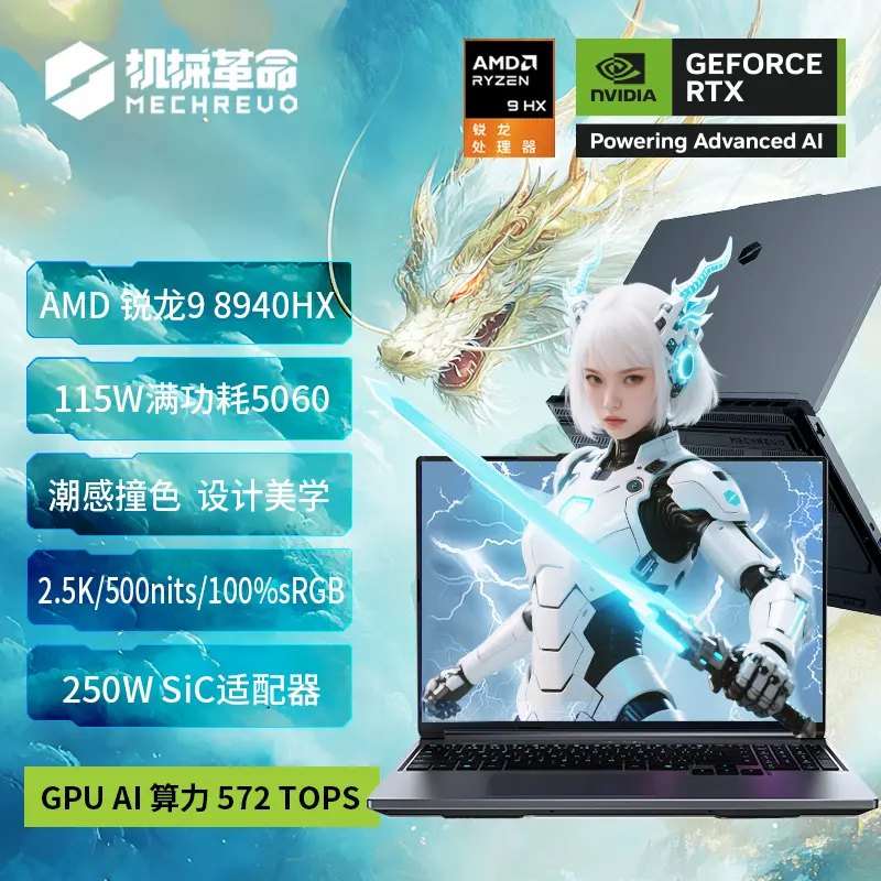 机械革命(MECHREVO)蛟龙16Pro 潮玩版 2025款 16英寸旗舰游戏本 强芯学生设计笔记本电脑 定制锐龙版R9-8940HX RTX5060 32G 2T 2.5K 灰