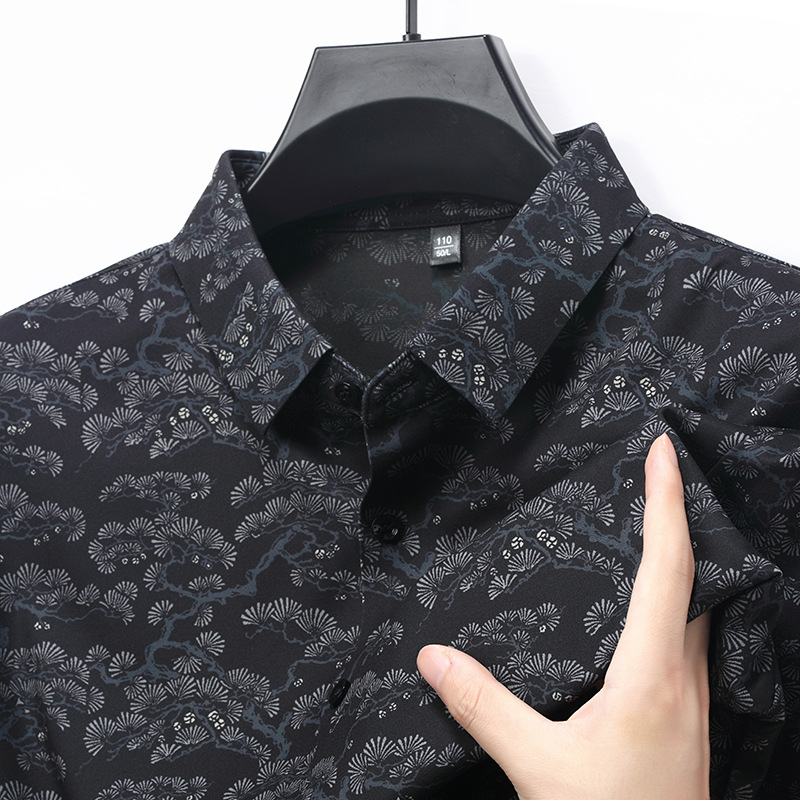 秋季新款男式长袖衬衫潮流印花商务休闲男装薄款宽松衬衣男装