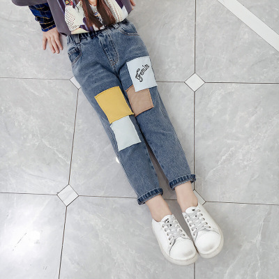 迪鲁奥（DILUAO)女童牛仔裤2021新款春秋装儿童长裤子韩版洋气女大童外穿小脚裤潮品牌水洗蓝