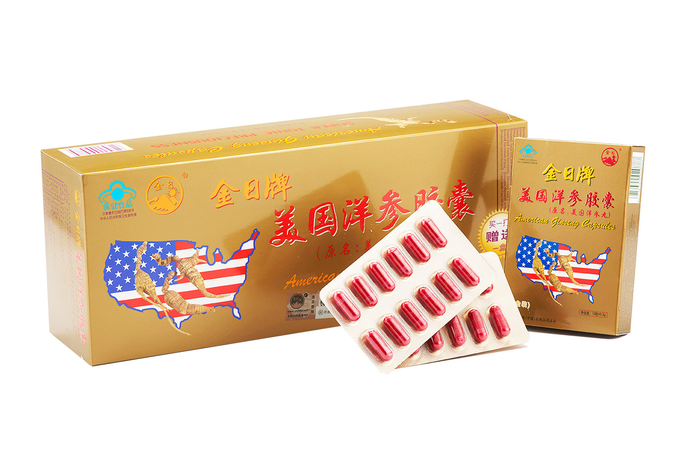 金日牌美国洋参胶囊 0.5g/粒*12粒/盒*12盒