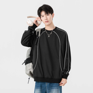 卫衣男装春秋季新款韩版复古条纹拼接青少年重磅宽松休闲上衣