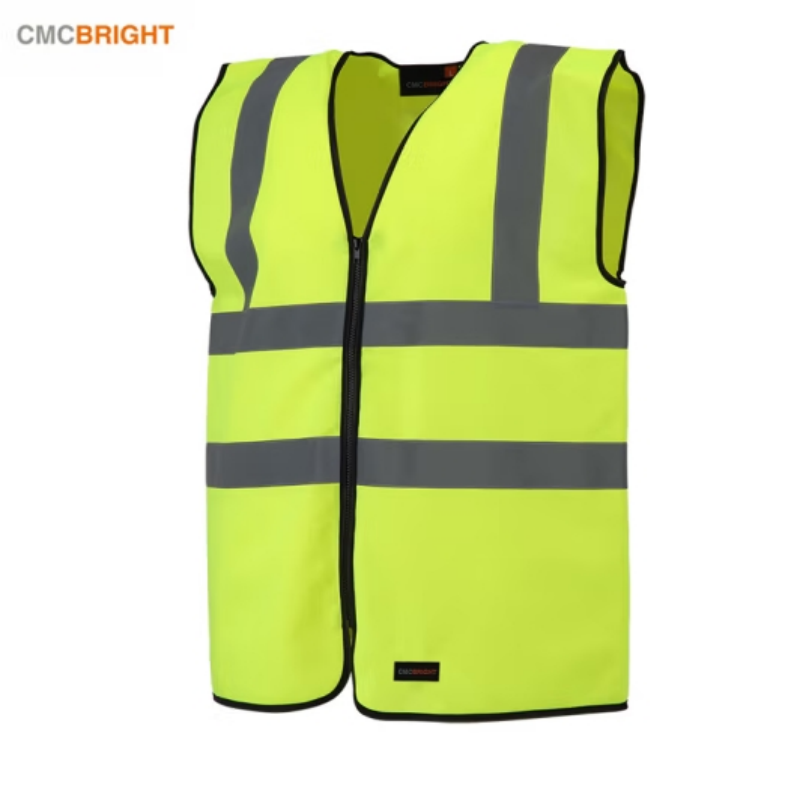 CMCBRIGHT反光背心 粘扣拉链式反光衣环卫施工工地交通安全警示马甲 001005荧光黄粘扣两横两竖 M