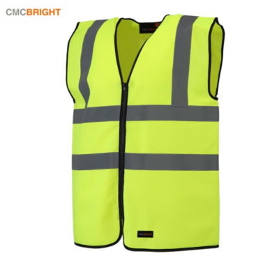 CMCBRIGHT反光背心 粘扣拉链式反光衣环卫施工工地交通安全警示马甲 001005荧光黄粘扣两横两竖 M