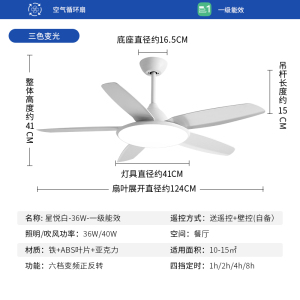 雷士照明家用餐厅客厅吊扇灯风扇吊灯简约现代电扇灯隐形风扇灯具