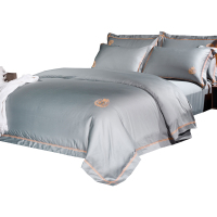 美帮汇酒店四件套廷风全棉全棉60支长绒棉被套欧式风格大气床笠式灰色