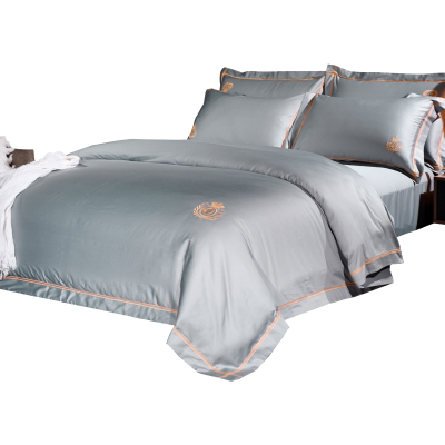美帮汇酒店四件套廷风全棉全棉60支长绒棉被套欧式风格大气床笠式灰色
