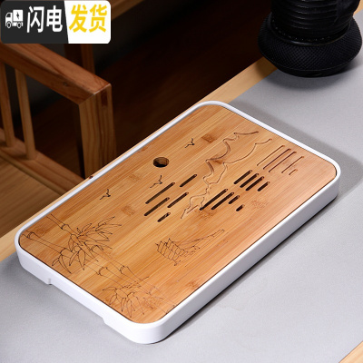 三维工匠家用密胺茶盘简约圆形日式小茶台干泡竹托盘功夫茶具储水 密胺大长方江南水乡白茶盘36cm