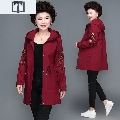 SUNTEK妈妈春秋装外套2021新款时尚洋气中年上衣大码中老年风衣女中长款风衣