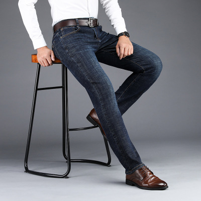 春秋弹力牛仔裤男直筒修身男士牛仔裤休闲中高腰大码牛仔常规长裤
