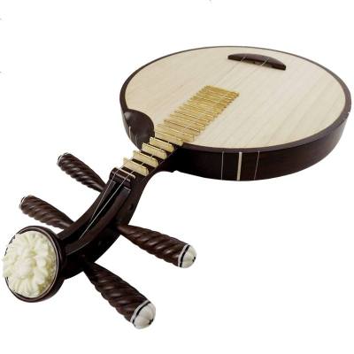 梵巢月琴黑檀木京剧西皮二黄民乐HM-04原木色木纹缺口镶金属品条