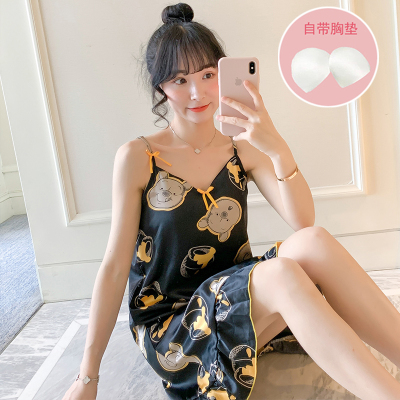 SUNTEK可爱性感吊带睡衣裙子夏季冰丝薄款少女2020新款夏天带胸垫可外穿睡裙