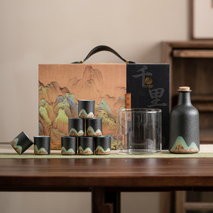 苏氏陶瓷(SUSHI CERAMICS)千里江山茶具酒具一壶八杯套组