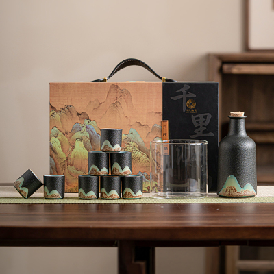 苏氏陶瓷(SUSHI CERAMICS)千里江山茶具酒具一壶八杯套组