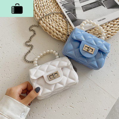 串珠手提2020流行新款潮韩版气质菱格链条斜挎包女时尚果冻手提包NEW LAKE女斜挎包