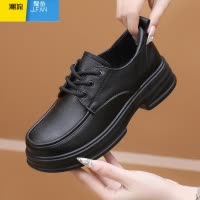 聚范黑色小皮鞋女肯德基工作乐福鞋防滑软底职业上班英伦厚底4cm单鞋