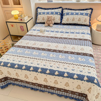 牛奶绒床盖冬季保暖珊瑚法兰绒榻榻米防滑花边加厚床单三件套炕单_563