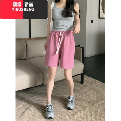 YIBUSHENG抽绳休闲裤女季2024新款慵懒风高腰显瘦时尚百搭运动阔腿短裤潮