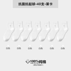 花花公子纯棉袜子男款秋冬全棉袜中筒袜防臭吸汗抗菌黑色长袜