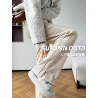 醋酸羊毛呢阔腿裤女冬加绒新款小个子垂感显瘦窄版直筒休闲裤