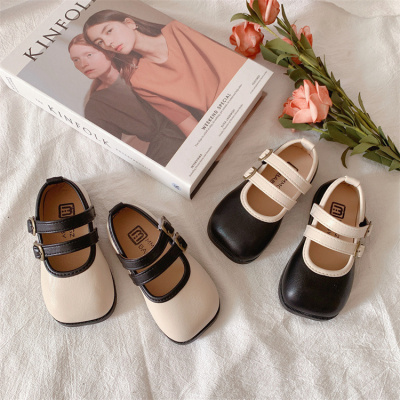 女童皮鞋2026春季新款韩版方口皮鞋小女孩软底单鞋双搭扣公主鞋潮