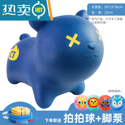 辰太音乐跳跳马充气皮马宝宝婴儿坐骑马加大加厚儿童玩具马动物真智力宝蓝色熊猫(送拍拍球+充气工具)