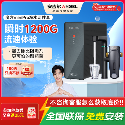 安吉尔净水器家用直饮机 RO反渗透净饮机魔方Mini Pro+前置净水两件套