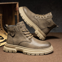英伦风秋冬季新款男士皮面高帮系带马丁靴厚底增高休闲潮搭男靴