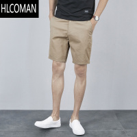 HLCOMAN休闲短裤男士2025新款修身五分裤夏外穿纯色工装水洗米色中裤