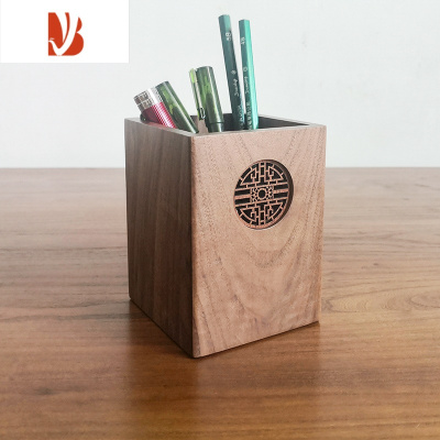 三维工匠定制刻字实木中国风笔筒创意时尚办公室用品收纳盒教师节礼品礼物圆形花窗笔筒