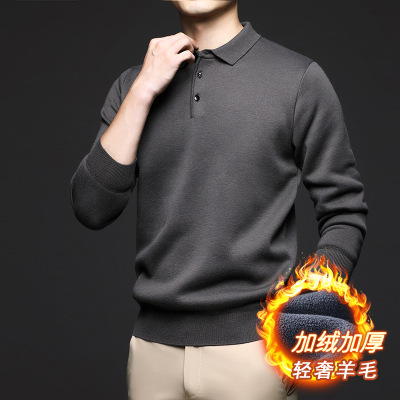 秋冬季新款polo衫针织衫男士加绒休闲上衣毛衣打底衣