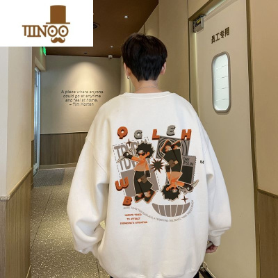 YANXU美式复古圆领卫衣潮牌男长袖t恤宽松嘻哈大码打底秋衣