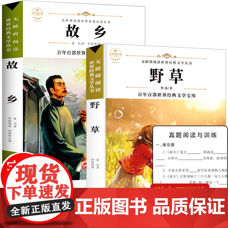 故乡鲁迅原著正版六年级阅读 野草鲁迅的书全套2册 小学生课外阅读书籍四五年级必读经典书目 儿童故事读物6-8一12岁图书
