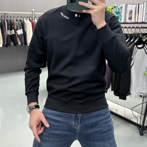 冬季新款男士高品质纯色卫衣简约时尚打底衫纽扣设计宽松百搭上衣