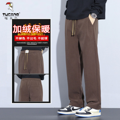 啄木鸟2025秋冬新款玉米粒博奥绒男厚款潮流加厚保暖男款休闲长裤