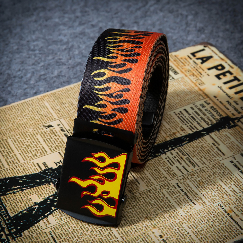 盛世尼曼潮牌原宿男士胖子加长时尚嘻哈韩版百搭腰绳皮带个性休闲火焰