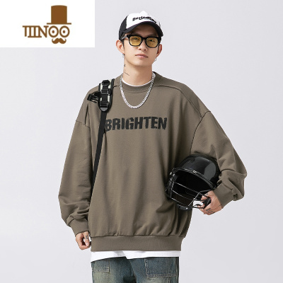 YANXU2023新款男士美式休闲做旧字母印花卫衣宽松高街潮牌上衣