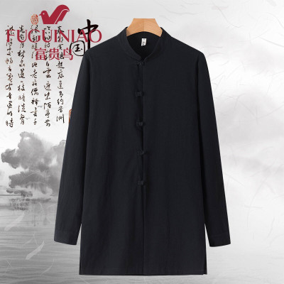 富贵鸟棉麻中国风唐装男式青年汉服外套老年爸爸立领2021中山装居士禅意盘扣上衣