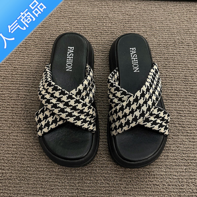 SUNTEK厚底凉拖鞋女夏季外穿2023新款欧货松糕底半拖踩屎感沙滩凉鞋