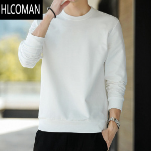 HLCOMAN男士卫衣秋季潮牌薄款圆领长袖T恤男学生加绒体恤潮流上衣女